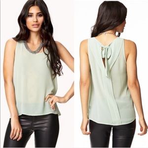 Forever 21 Chiffon Mint Green Bow Tank Blouse